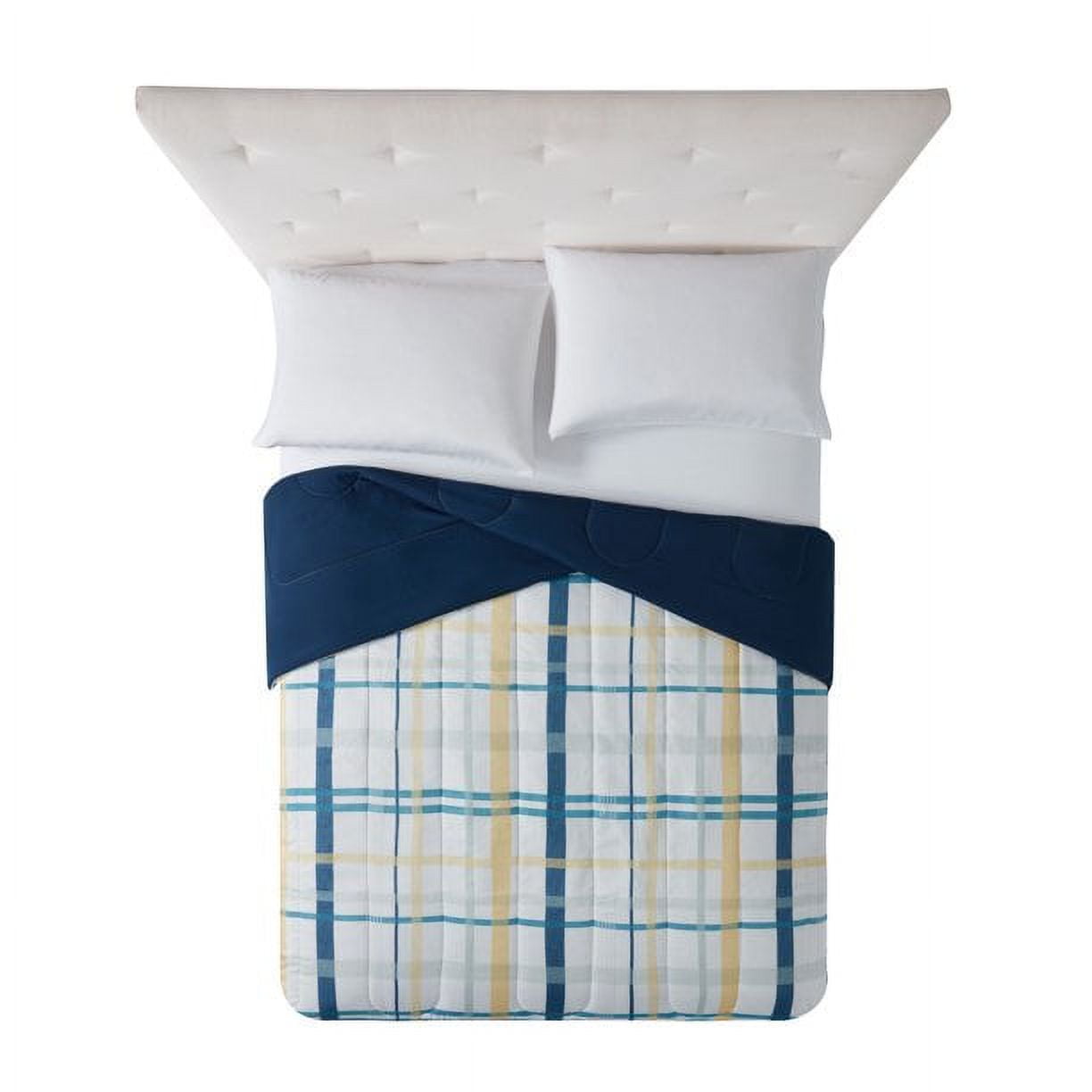 Mainstays Blue Plaid 4 Piece Bed in a Bag Comforter Set with Sheets, Full