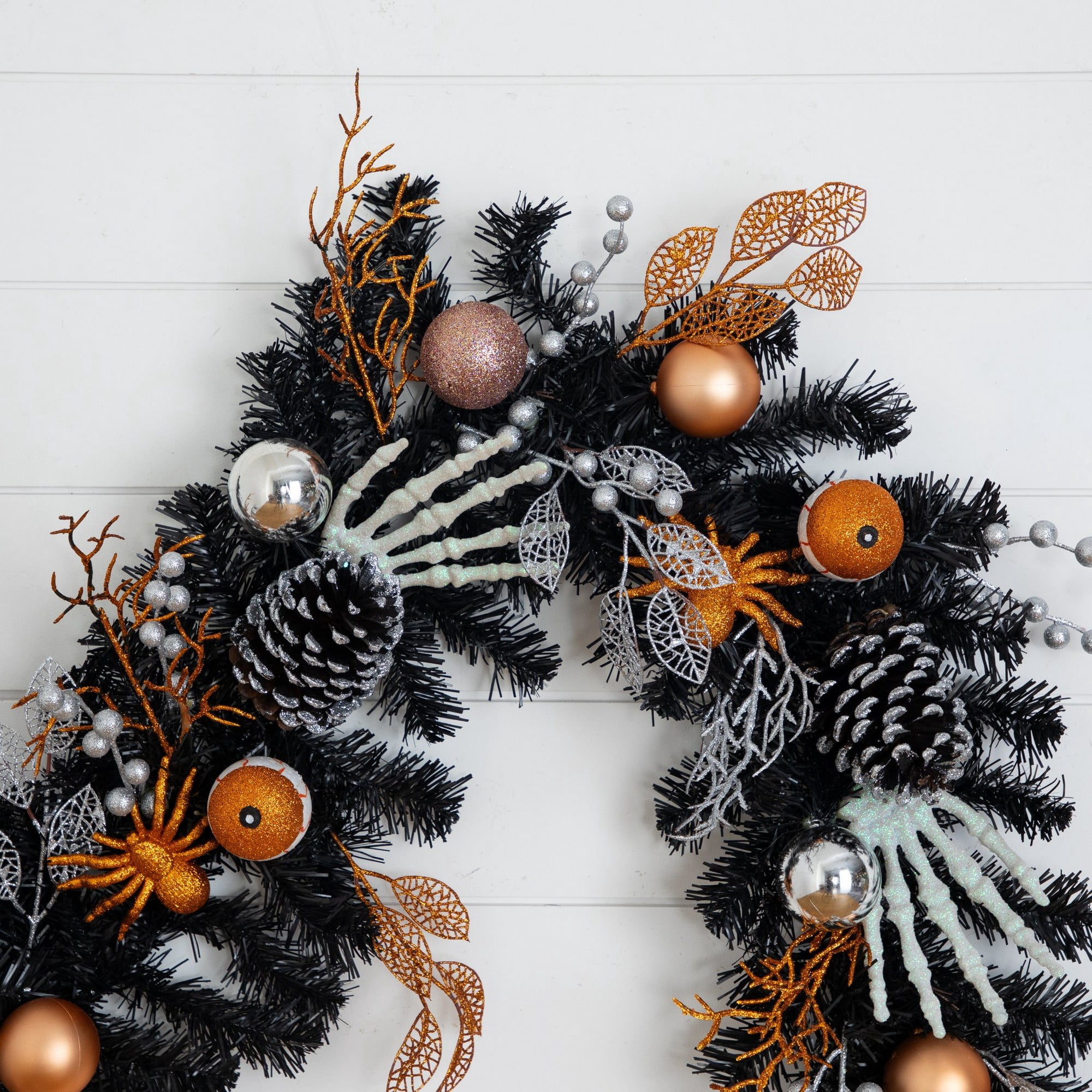 6ft. Artificial Halloween Black Garland with Hands, Spiders and Eyeballs