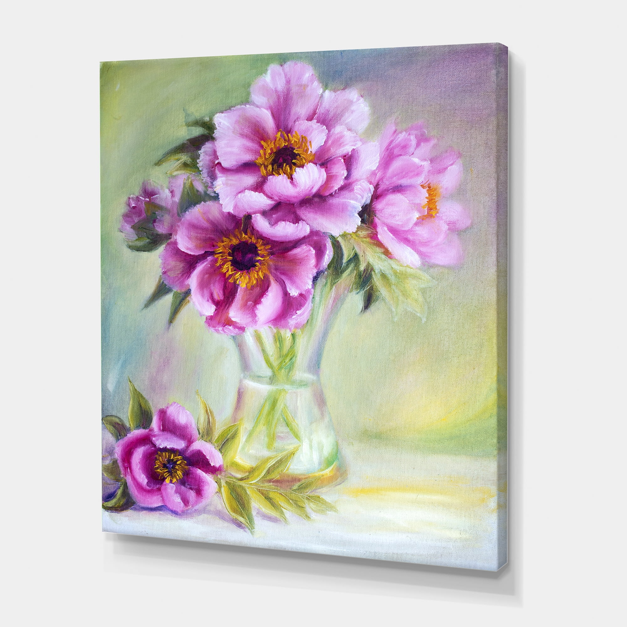 Designart ' Purple Peonies In Vase Still Life ' Traditional Canvas Wall Art Print