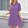 thumbnail image 5 of SMihono Button Down Shirt Dresses for Women Cotton Linen Short Sleeve Summer Dress Casual Loose Work Dress with Pockets Purple L, 5 of 9