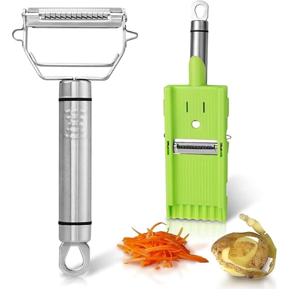Potato Peeler Veggie Chopper for Kitchen,Vegetable Julienne Peeler,Stainless Steel Sharp Double Blades Longer Handgrip Shredder with a Planer Seat,Carrot Cucumber Slicer
