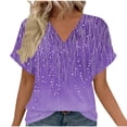 thumbnail image 2 of Vekome Short Sleeve T Shirt Women Plus Size Pullover Tops V Neck Casual Tee Shirts Print Summer Blouses Purple S, 2 of 7