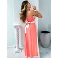 thumbnail image 4 of Women'S Contrasting Colors Spaghetti Strap Long Dress Elegant High Waist Leace-Up Dresses Peach L, 4 of 5