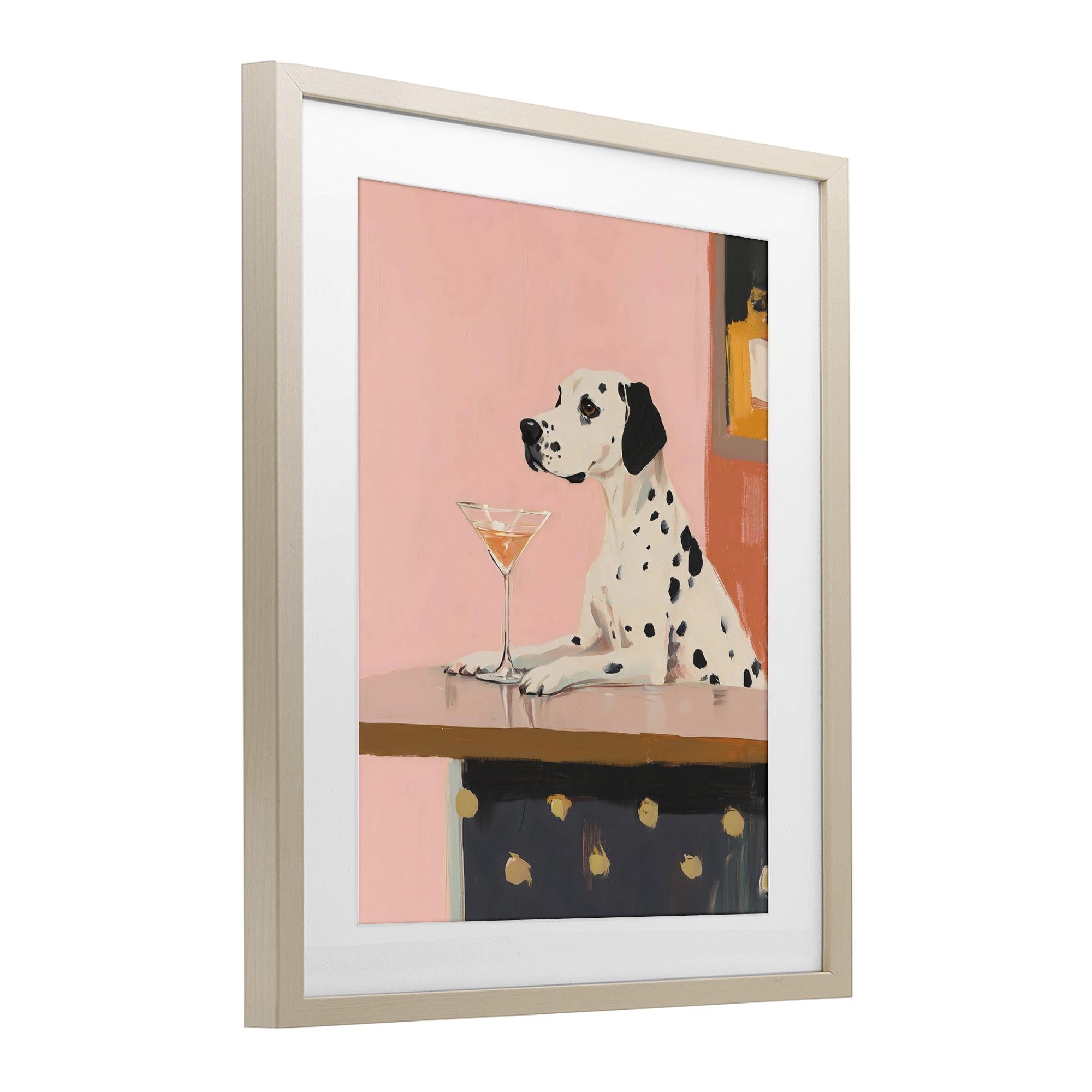 Stupell Industries Dalmatian at Cocktail Bar Birch Framed Print Under Glass, design by The Prints Vibe
