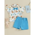 thumbnail image 2 of Suealasg Kids Boys Easter Gentleman Suits Outfits 6M 1T 2T 3T 4T 5T Little Boys Long Sleeve Lapel Button Bunny Print Shirt and Shorts Set Summer Easter -themed Clothing for Child Boys, 2 of 9