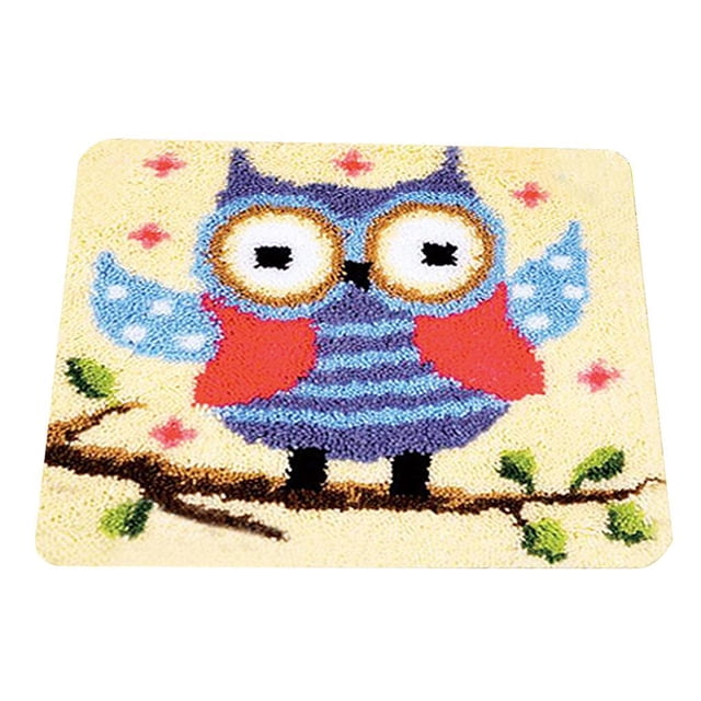 Kits de Hilo de Ganchillo DIY, Kit de Gancho de Cierre de Costura, Kit de Alfombra DIY para Exhibición Del Hogar, Decoración Del Hogar, Alfombra DIY , Búho, 45 x 45 cm