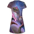 thumbnail image 2 of Velociraptor Laser Shark in Space All Over Juniors Beach Cover-Up Dress Multi X-LG, 2 of 2