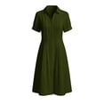 thumbnail image 6 of Women's Solid Color Short Sleeve Lapel Loose Dress - Casual Summer Double Layer Style, 6 of 6