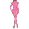 thumbnail image 6 of TiaoBug Women Wet Look PVC Leather Bodycon Mini Dress Latex Zipper Club Party Dress with Stockings Hot Pink L, 6 of 6