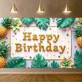 thumbnail image 5 of Yatrandify Tropical Design Happy Birthday Banner Decorative Pineapple Leaves Backdrop for Birthday Celebration Party, 5 of 6
