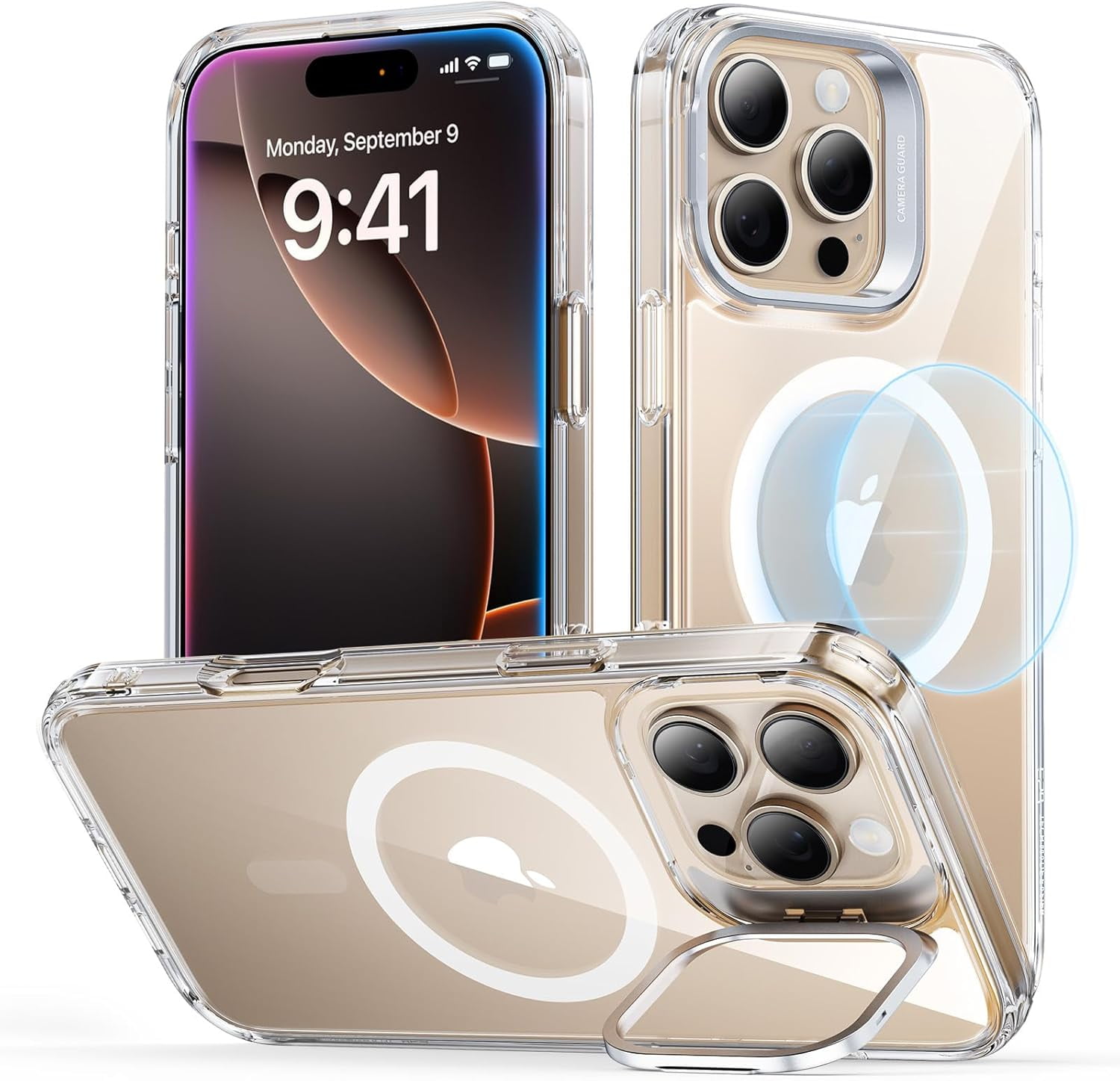 MHAWBL-for iPhone 16 Pro Max Case, Compatible with MagSafe, Military-Grade Protective Case, Built-in Stash Stand Phone Case, Scratch-Resistant Back Cover, Classic Series, Clear