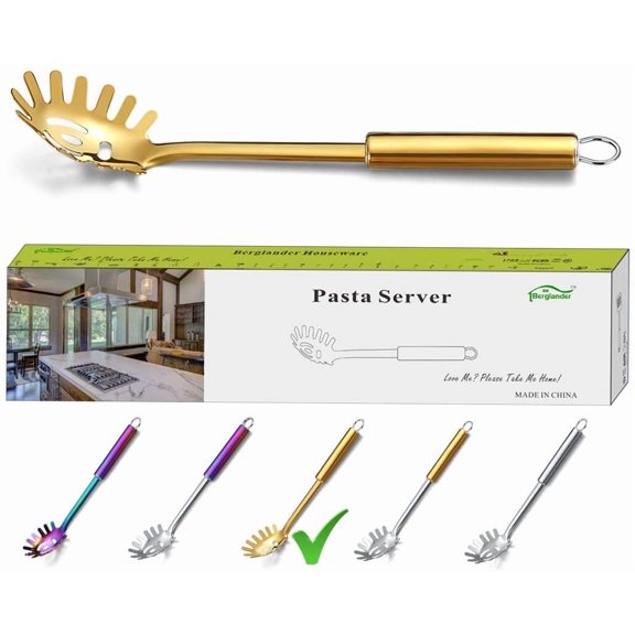 ReaNea Gold Pasta Spoon, Stainless Steel Pasta Spaghetti Server, Noddle Fork