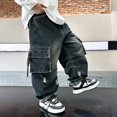 thumbnail image 6 of MKHSQHDG Boys Sturdy Thigh Baggy Jeans, Plus Size School Wear, Breathable Casual Straight Leg Jeans Loose Denim Pants with Pockets 13-14 Years, 6 of 7