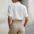 thumbnail image 6 of Linen Shirts for Women Short Sleeve Band Collar V Neck Button Up Summer Blouses Business Casual Office Work Shirts, 6 of 9