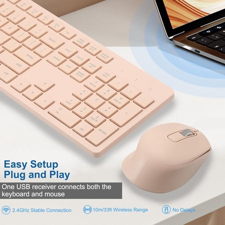 HRTGFD-Wireless Keyboard and Mouse Combo Quiet and Soft 2.4G Full-Size Computer Keyboard and Ergonomic Wireless Mouse for Windows Mac Desktop/Laptop/PC/PS Peach HRTGFD-Wireless Keyboard and Mouse Combo Quiet and Soft 2.4G Full-Size Computer Keyboard and Ergonomic Wireless Mouse for Windows Mac Desktop/Laptop/PC/PS Peach