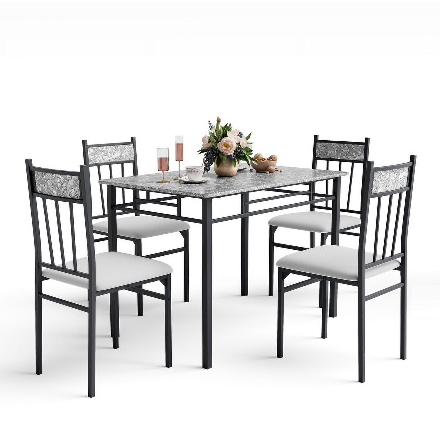 Finihen Dining Set, Dining Table Set, 5 Pieces Faux Marble Dining Set Table with Solid Steel Frame, for Home, Restaurant, Gray