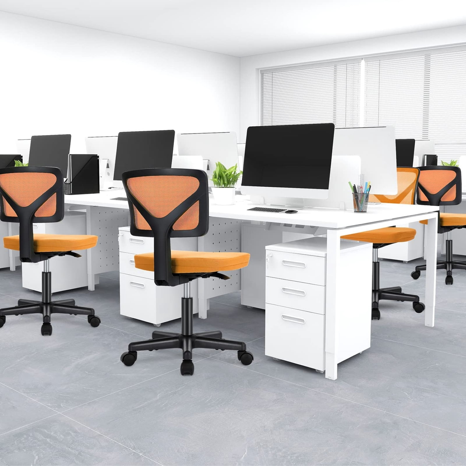 Kelno Small Desk Chair with Wheels Armless Low-Back Office Chair Ergonomic Adjustable Computer Desk Chair with Lumbar Support,Orange