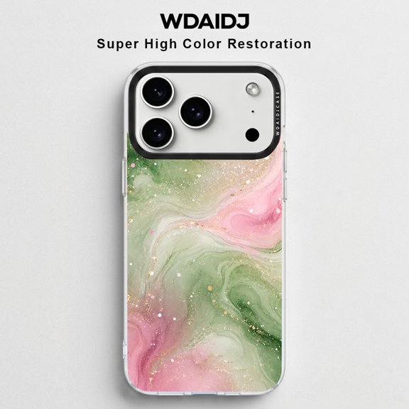 WDAIDJ Green Pink Marble Phone Case Compatible with iPhone 12/13/14/15/16/17/Pro/Max, Swirl Pattern Soft TPU Shockproof Protective Cover