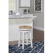 Linon Morgan 25.5 Wood Counter Stool Natural Seagrass Swivel Seat in White