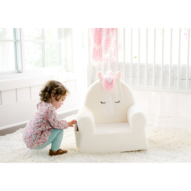Soft Landing Sweet Seats Premium and Comfy Toddler Lounge Chair with Carrying Handle Side Pockets Polyester Ivory Unicorn
