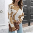 thumbnail image 6 of Womens Fall Fashion 2022! QLEICOM Sweaters for Women, Women Casual Fashion Color Matching Pullover Long Sleeve V-Neck Sweater On Clearance, 6 of 9