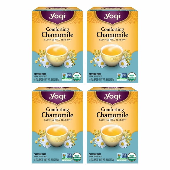 Yogi Tea Comforting Chamomile Tea - 16 Tea Bags per Pack (4 Packs) - Organic Chamomile Tea Bags - Supports a Good Night's Sleep & Occasional Stomach Discomfort - Made from Organic Chamomile Flower