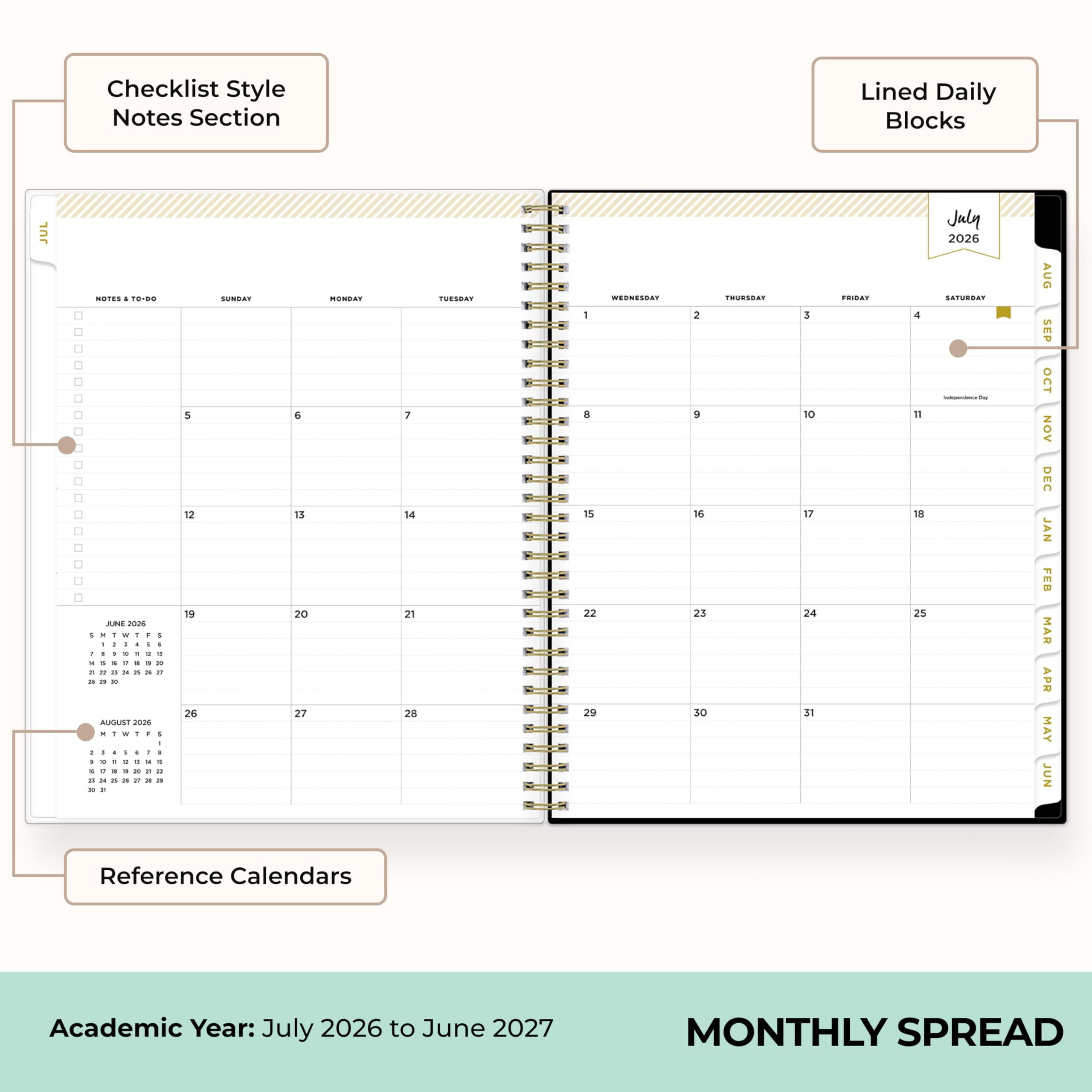 Blue Sky Day Designer 2026-2027 Weekly and Monthly Academic Year Planner Calendar, July 2026 - June 2027, 8.5" x 11", Flexible Cover, Laminated Tabs, Storage Pocket, Includes Stickers, Rose Garden