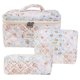 thumbnail image 1 of Set de 3 bolsitas de maquillaje de viaje con estampado floral, organizador de poliéster con cremallera, compartimentos espaciosos, ligero y portátil para guardar artículos de aseo, 1 of 6