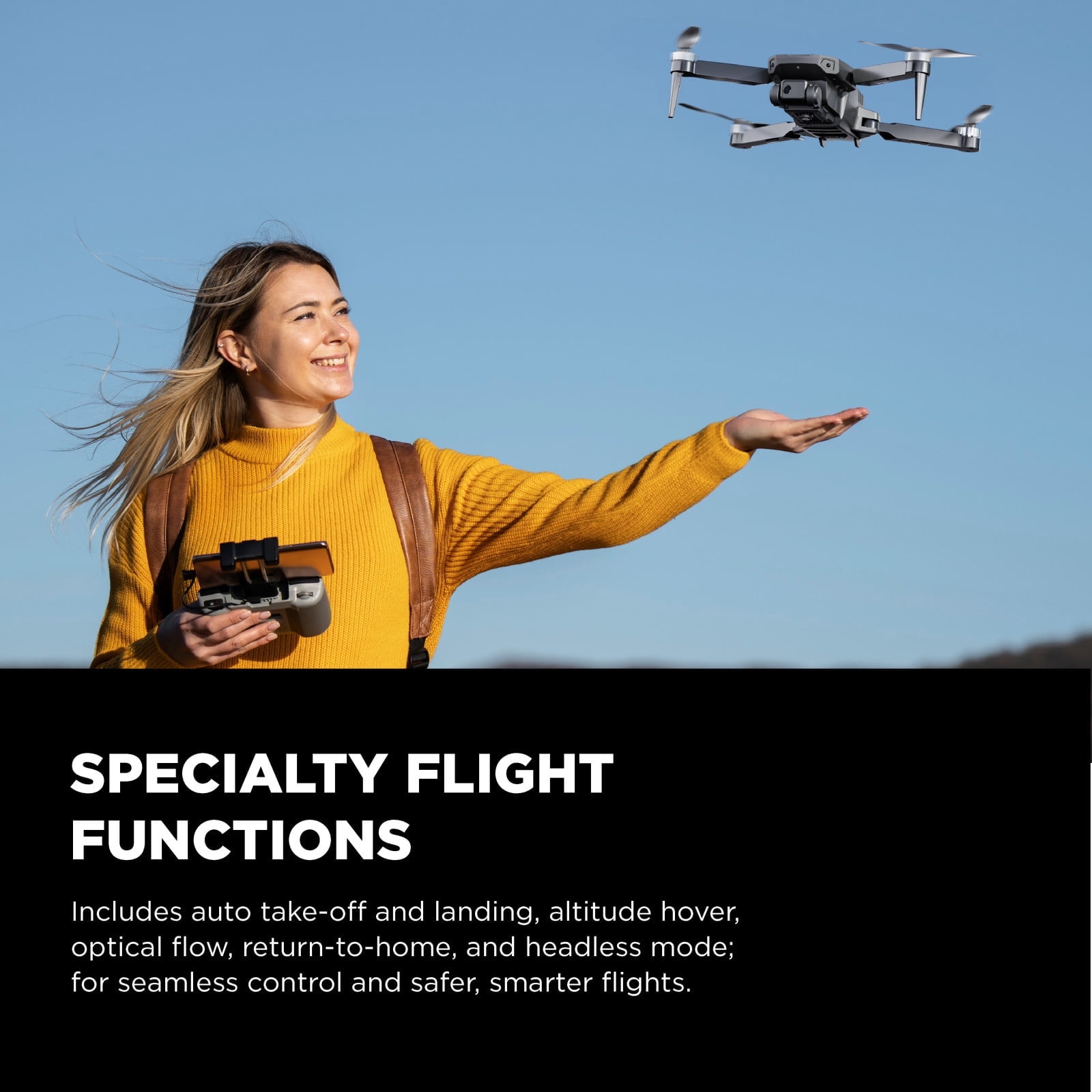 Open Box Vivitar SkyVision 4K Ultra HD GPS Foldable Video Drone, 4.3-Inch Display Controller, Brushless Motors, 1-Axis Gimbal, VR Headset, 17-Minute Flight Time