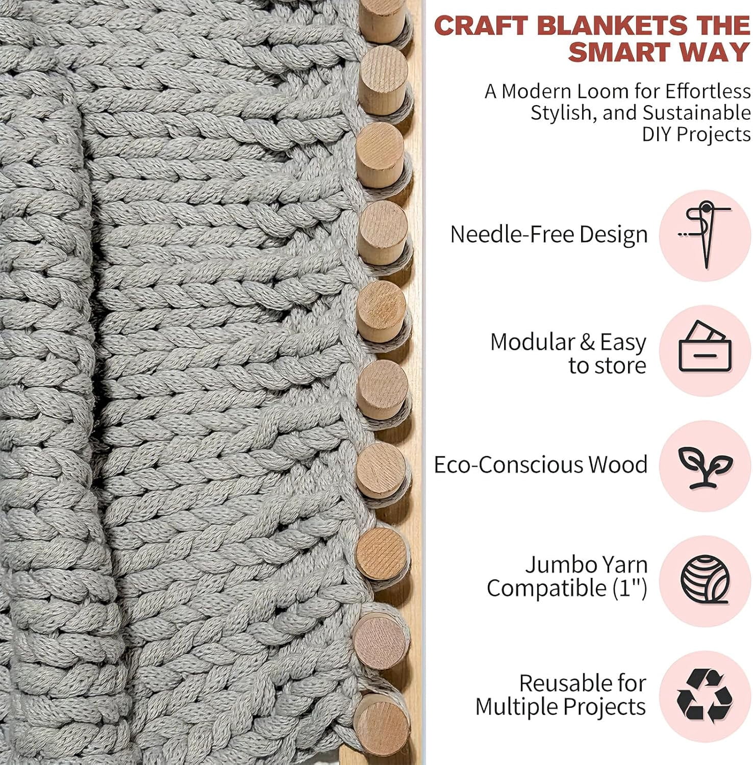 46 Inch Chunky Knitting Blanket Loom - Wooden Knitting Loom Frame for Hand, Thick Yarn Knitting Tools for Beginner, Foldable and Portable Chunky Blankets Extra Large Loom