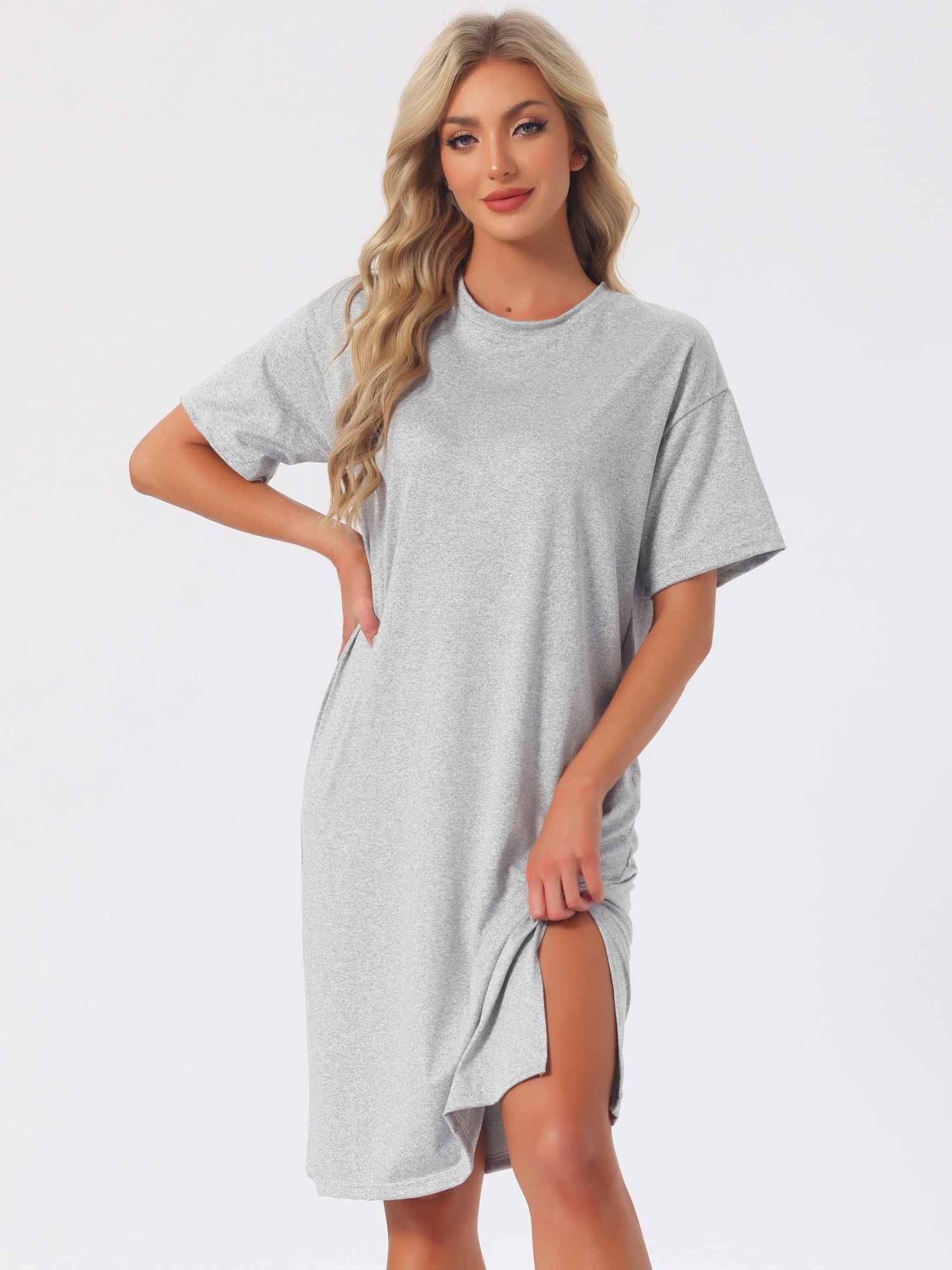 DARING DIVA Women's Casual Pajama Dress Loose Fit Short Sleeve Sleepwear 3XL Gray