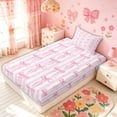 thumbnail image 4 of Meiyoeat Girly Stripe Princess Bow Twin Sheet Sets for Girls Females, Watercolor Polka Dot Bedding, Pink White, 3pcs, 4 of 5