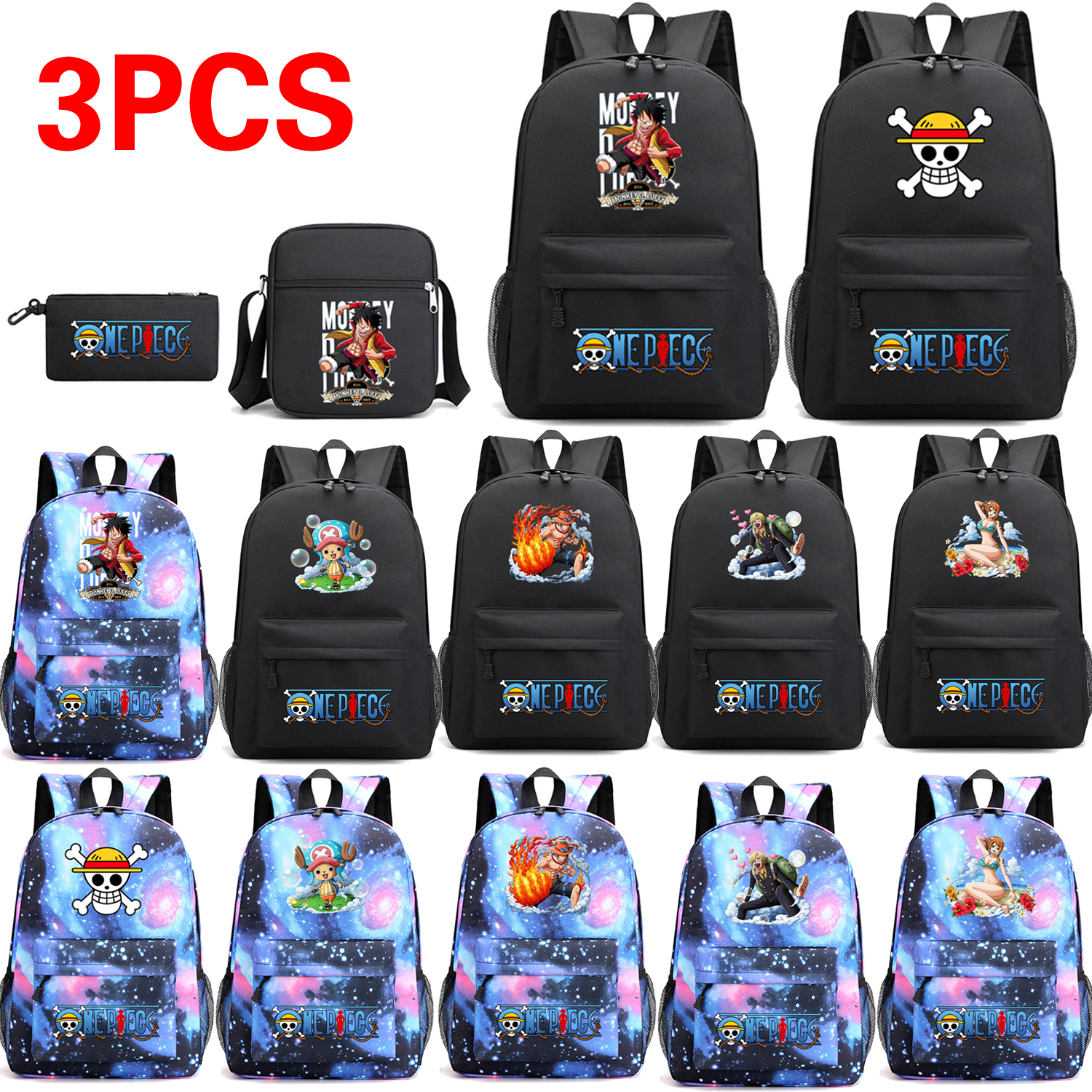ONEPIECE Luffy Ace Chopper Sanji Nami Boys Girl Cartoon Backpack School