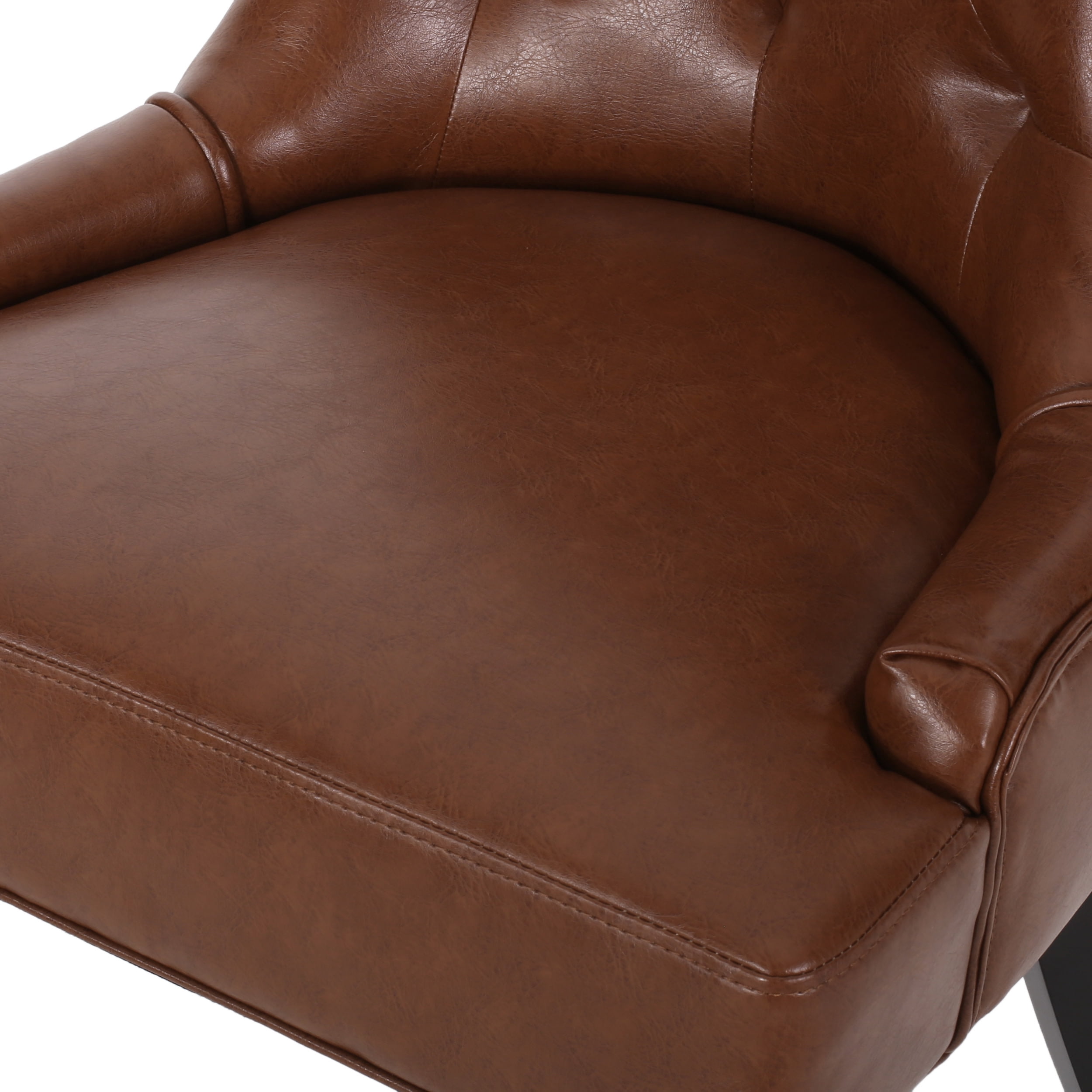Noble House Will Faux Leather Dining Chairs, Set of 2, Cognac Brown, Dark Brown