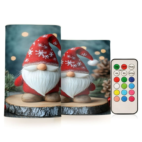 ALAZA Funny Gnome Christmas 2 PCs LED Flickering Flameless Candles with Remote Timer Battery Operated Candle