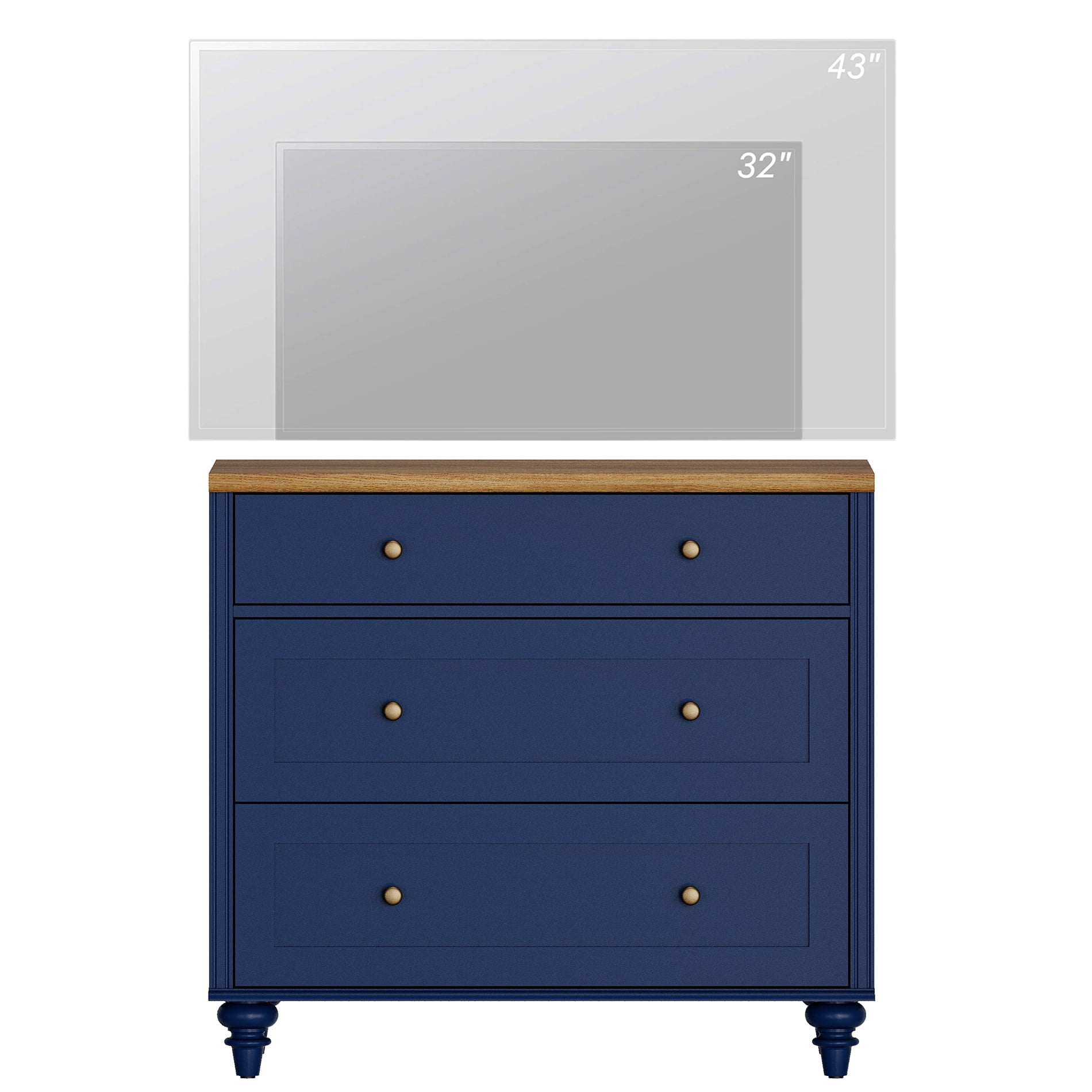 TV Stand for 43 Inch TV, Kitchen Buffet Sideboard with 3 Drawers, TV Cabinet for Living Room and Dining Room, Navy Blue