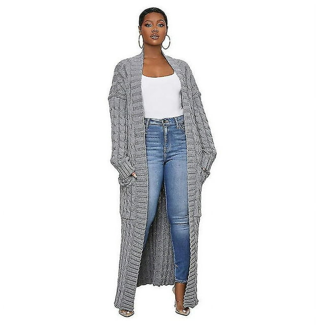 Women's Loose Knit Cardigan Lazy Pocket Long Twisted Sweater Jacket