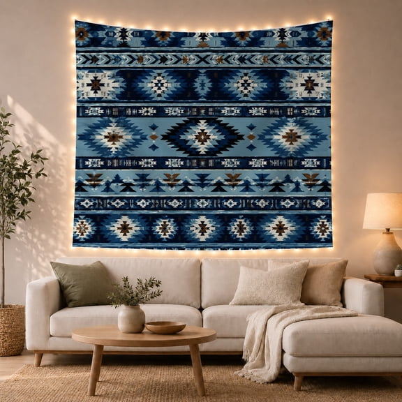 Geometric Diamond Pattern on Symmetrical Banded Background, Calming Boho for Native Art Lovers, Southwestern Wall Decor, Housewarming Gift Tapestry Wall Hanging for Bedroom and Living Room