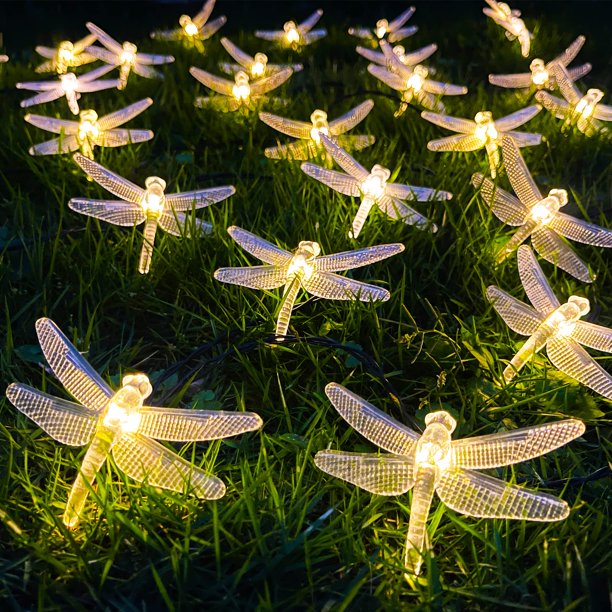 Cadena de luces solares con forma de libélula SmilingTown, 30 LED, 6,4 m, para exteriores