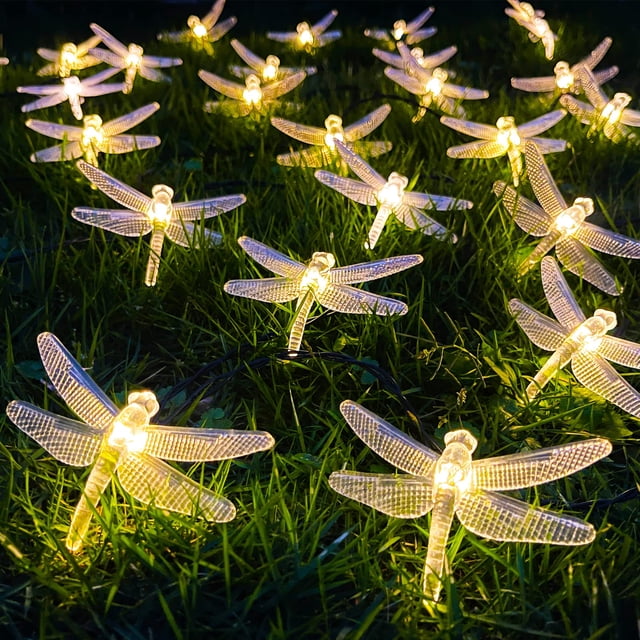 Cadena de luces solares con forma de libélula SmilingTown, 30 LED, 6,4 m, para exteriores
