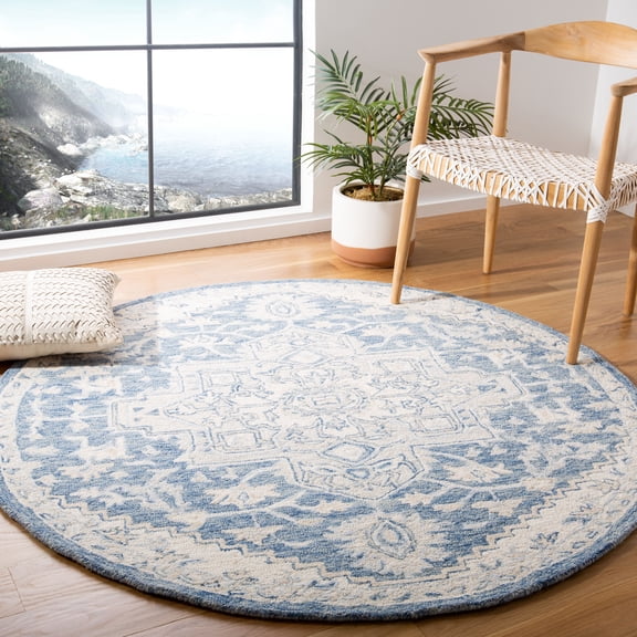 Safavieh Micro-Loop Braylon Floral Area Rug, Blue/Ivory, 3' x 3' Round
