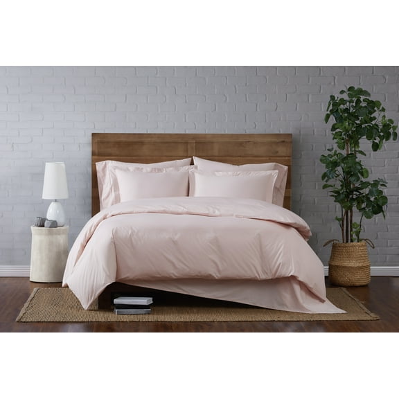 Brooklyn Loom Classic Cotton 200 Thread Count Solid 100% Cotton Percale 2-Piece Twin XL Duvet Set in Blush, Cotton , Adult, All Season, OEKO-TEX Certified