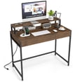 thumbnail image 1 of Costway Computer Desk with Power Outlets, Compact Office Desk with Removable Monitor Shelf Rustic Brown, 1 of 10