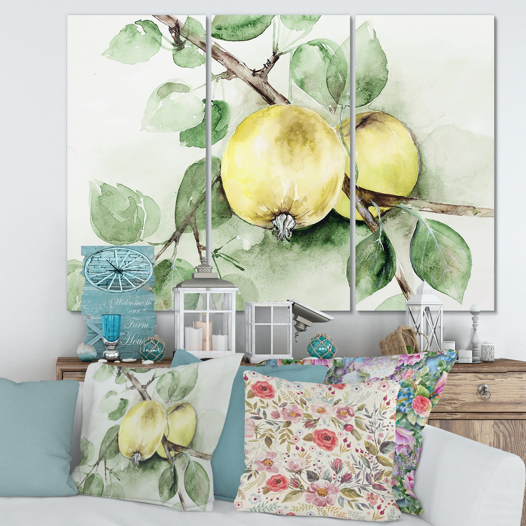 Designart ' Ancient Green Appels ' Farmhouse Canvas Wall Art Print