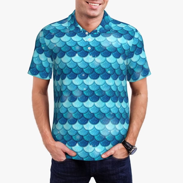 Fotbe Pearlescent Scales Camiseta Polo de Golf para Hombre con Estampado – Camisa Deportiva Transpirable con Cuello Abotonado-Large