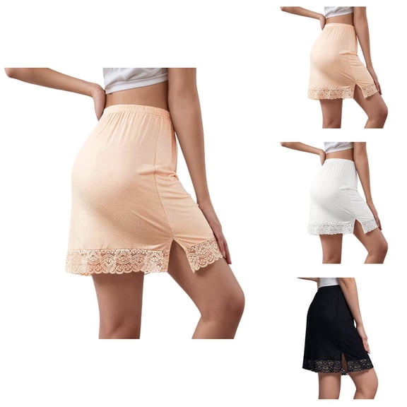 Half for Women Elastic Waist Lace Hem Slit Straight Short Skirts Underskirt