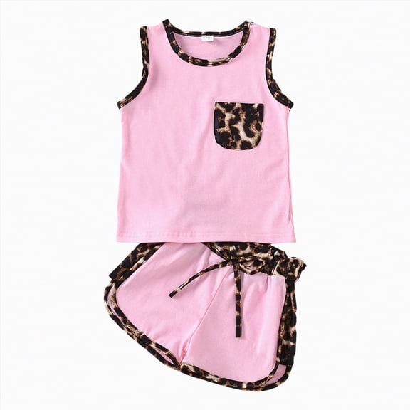 HCNTES Toddler Infant Kid Baby Girl Shorts Outfit Short Sleeve Leopard Vest Top Cheetah Print Pants Summer Clothes Set