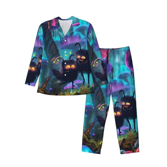 Kdxio Cute Fuzzy Fantasy Creatures Men’s Pajama Set Pajamas For Men 2 Piece PJ Set with Men Pajama Pants and Long Sleeve T-Shirt Lounge Set-