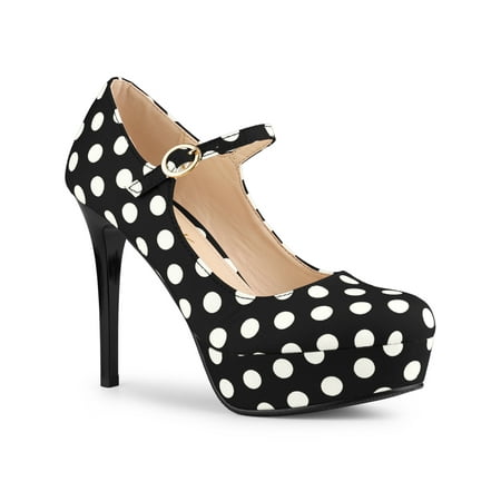 

Allegra K Women s Polka Dots Platform Round Toe Ankle Strap Stiletto High Heel Pumps