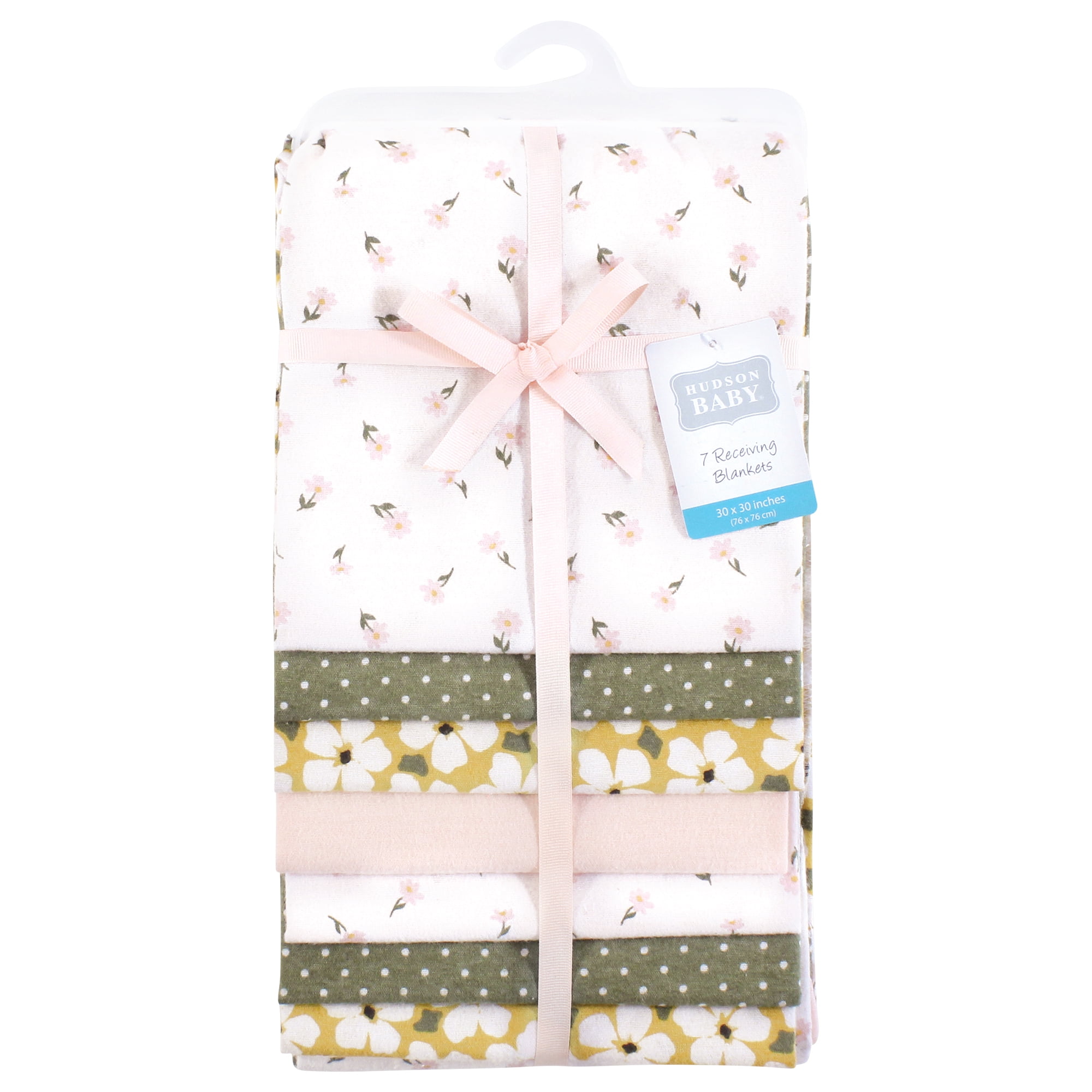Little Treasure Hudson Baby Cotton Poly Flannel Receiving Blankets Multipack, Sage Green Floral, 30x30 inches